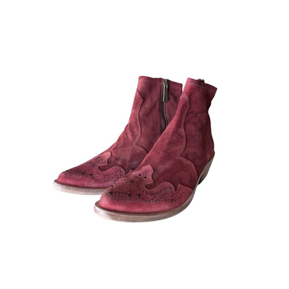 Veracruz Burgundy Suede Studded Western Ankle Boots Made in Spain Size 40